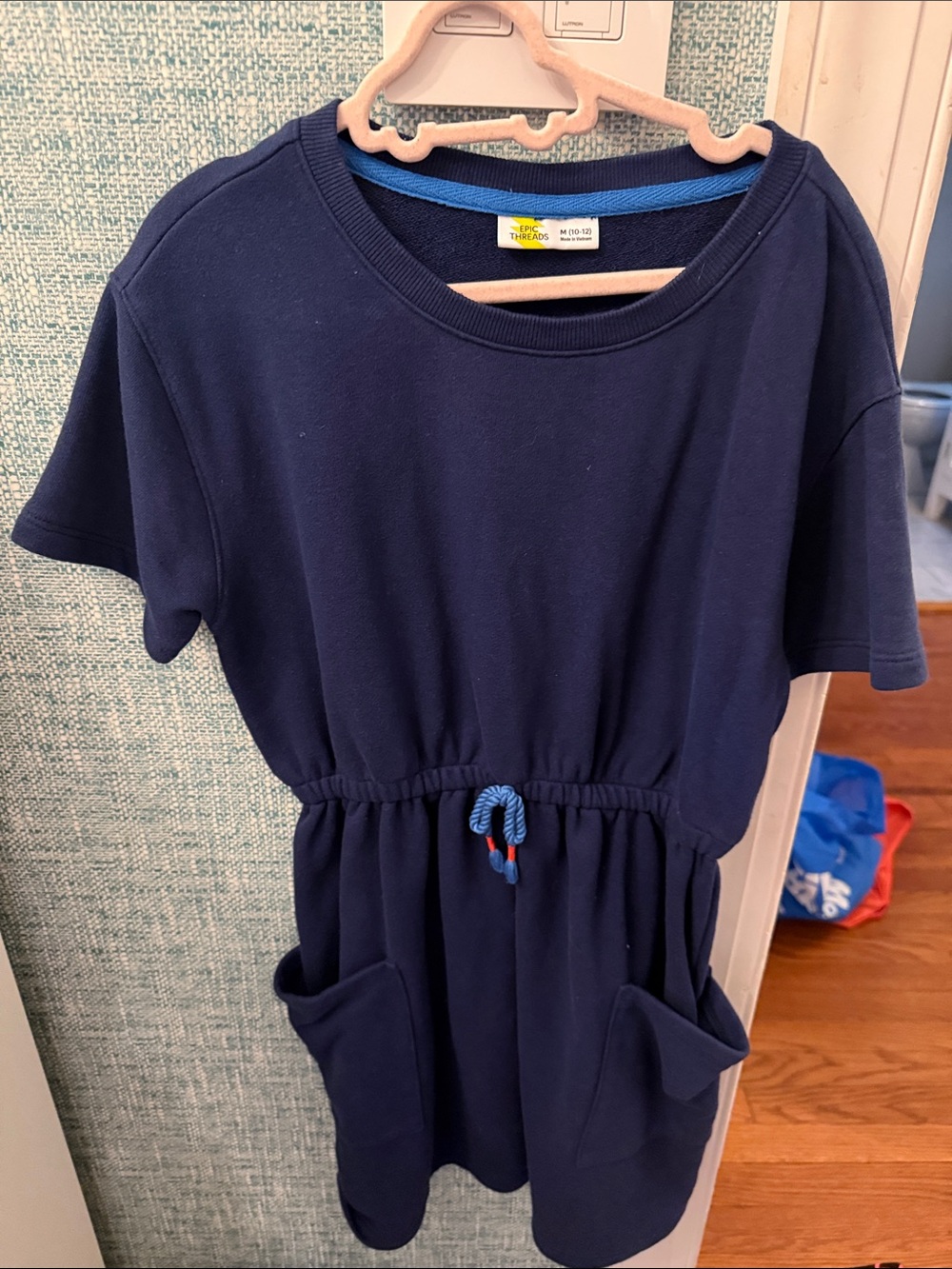 Epic Threads Navy Blue Casual Short-Sleeve Drawstring Pocket Dress